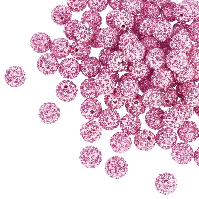 PH PandaHall 100pcs Pink Rhinestones Beads for Valentine's Day, 10mm Shiny Crystal Beads Pave Disco Ball Clay Bead Pen Bead for Baseball Necklace Bracelet Earring Jewelry Making - Image 1